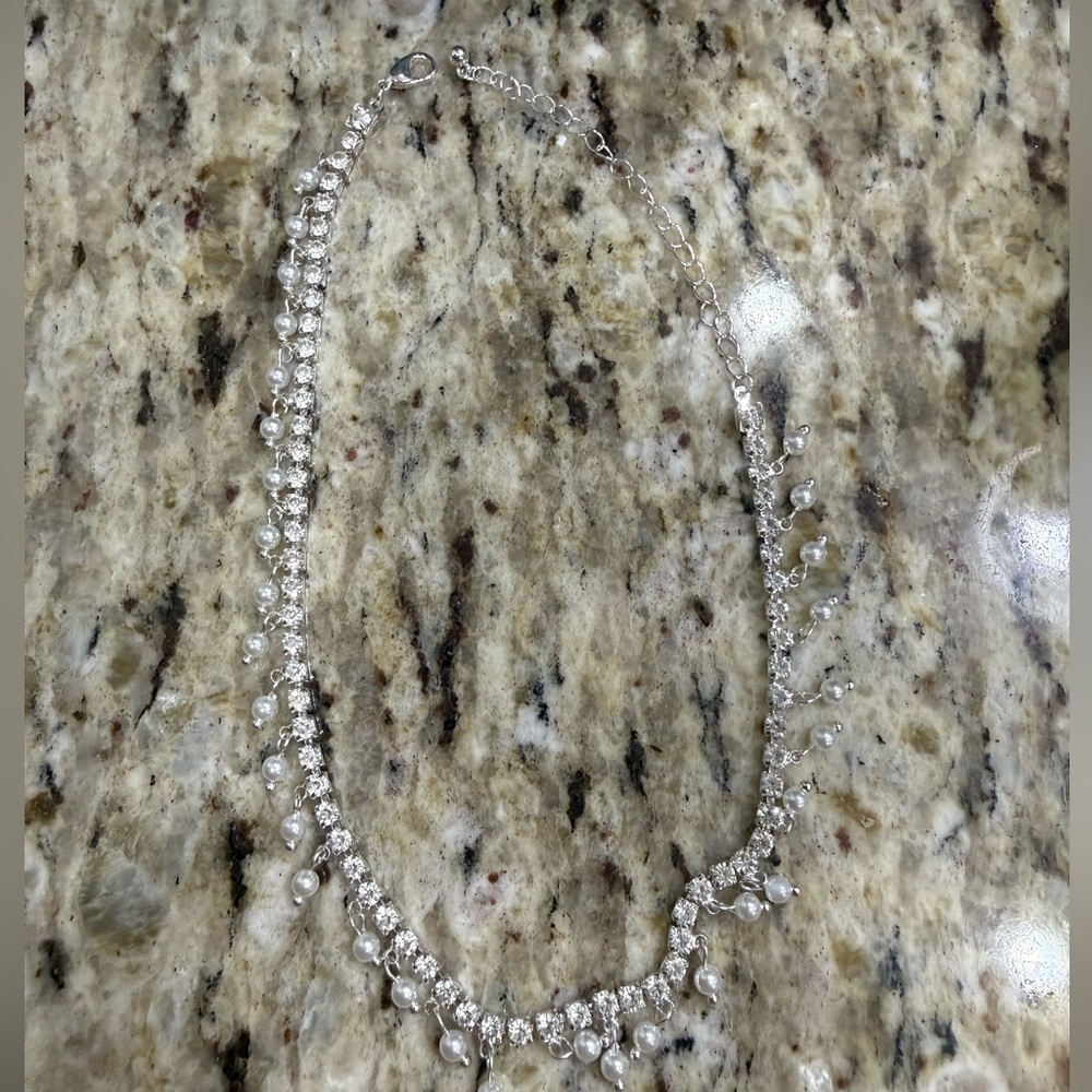 Elegant Silver Choker with Pearls 16” - Picture 2 of 3